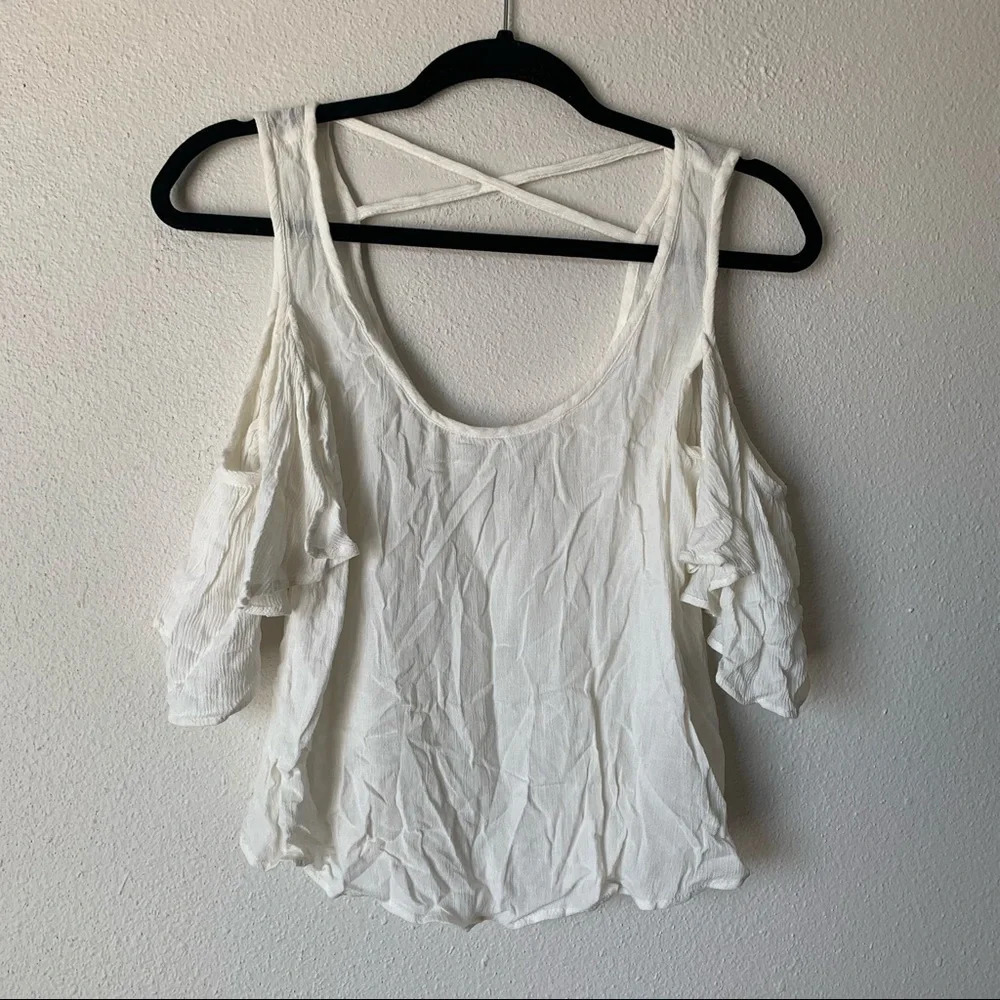 Lovers + Friends white flowy cold shoulder crop blouse XS